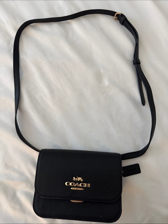 Coach Handbags - COACH Black Leather Crossbody with Gold Logo